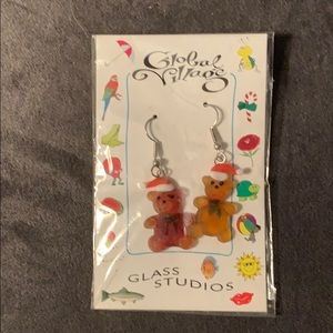 Glass Christmas bear earrings